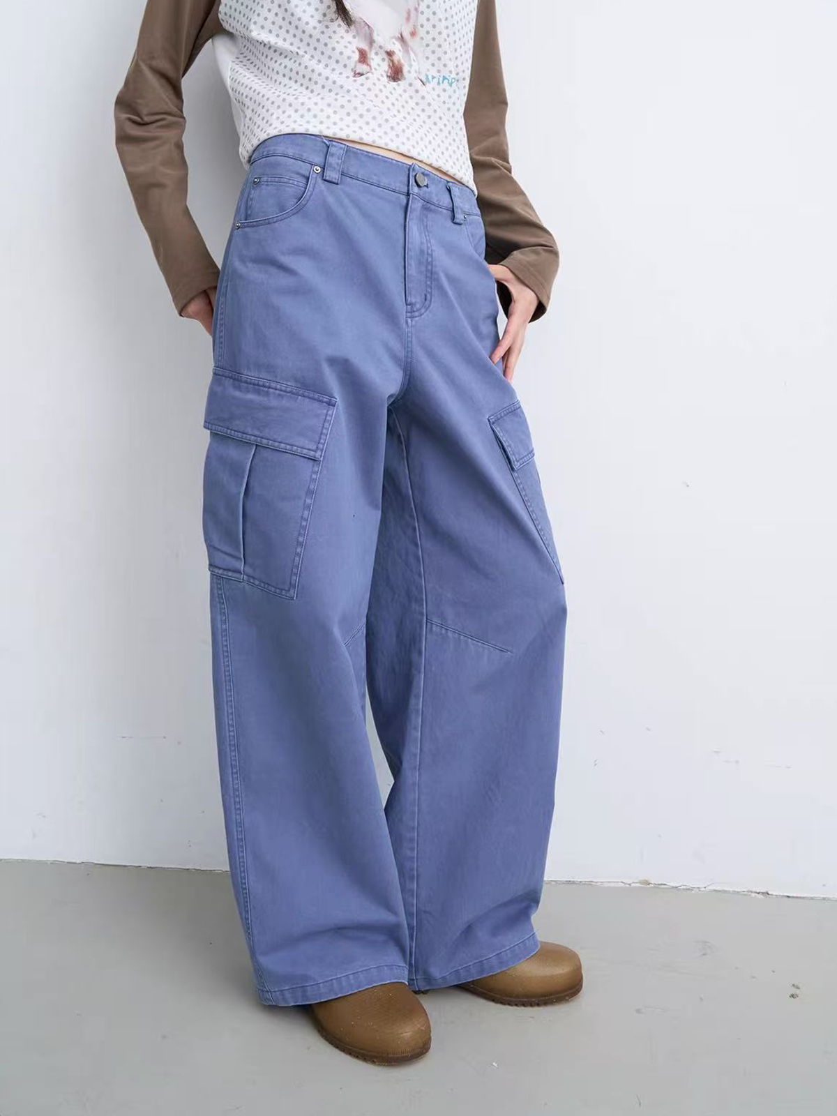 Weekday Outdoor Relaxed Wide-Leg Parachute Cargo Maxi Pants - Blue