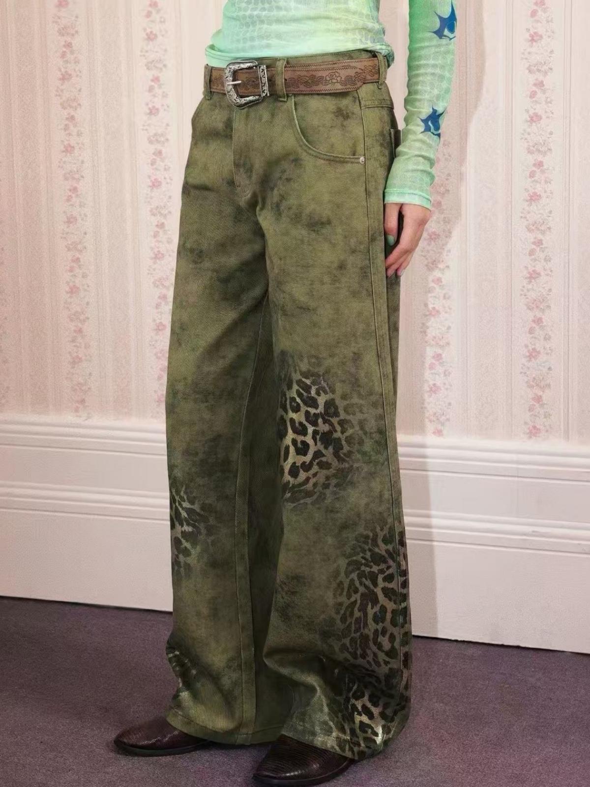 Weekday Outdoor Camo Print Wide-Leg Cargo Maxi Pants - Olive