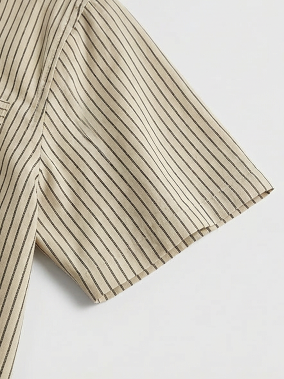 Co-ed Dorm Baggy Stripe Short Sleeve Shirt - Khaki