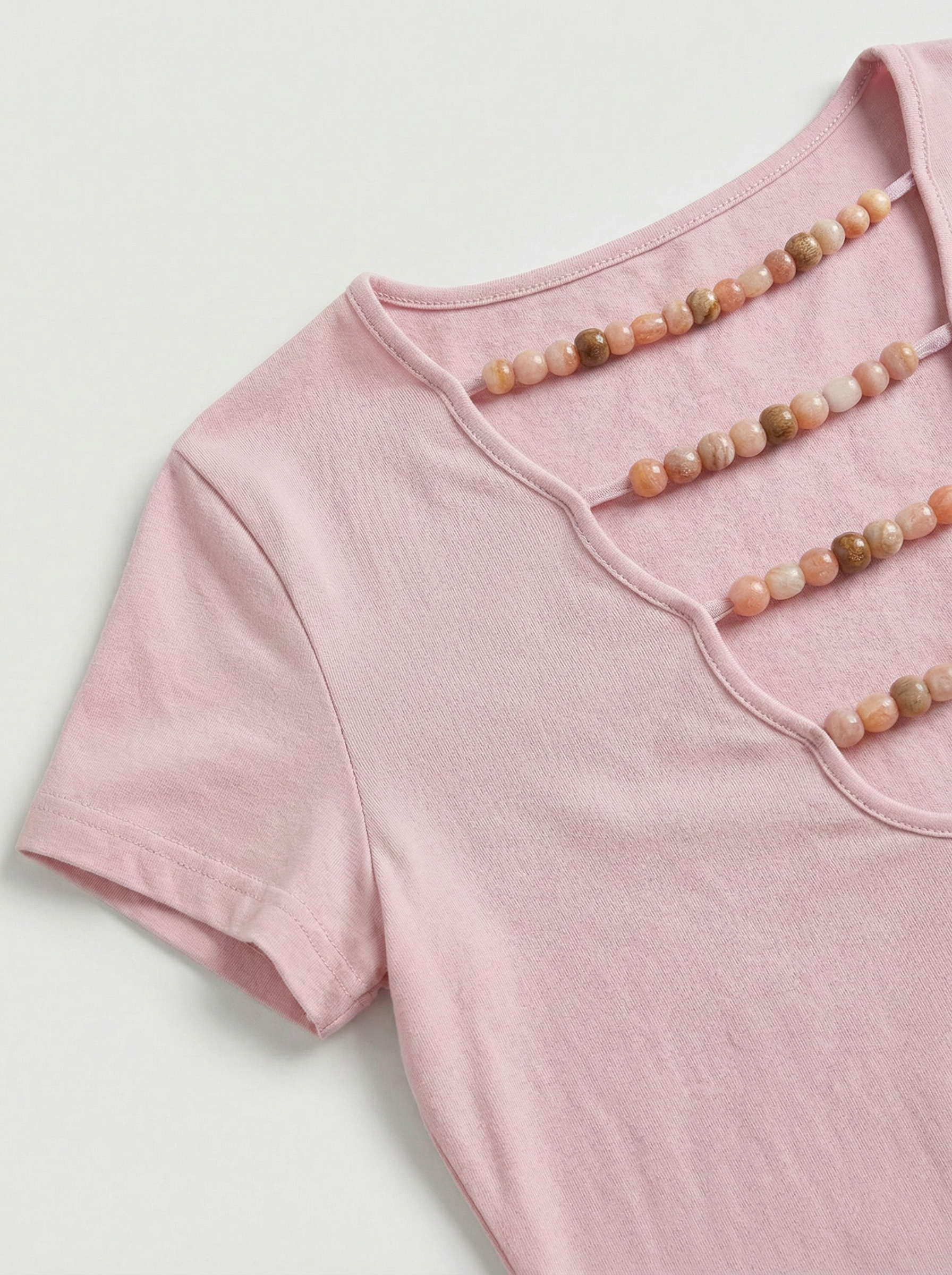 Dolled Office V-neck Lace-up Ribbed Top - Pink