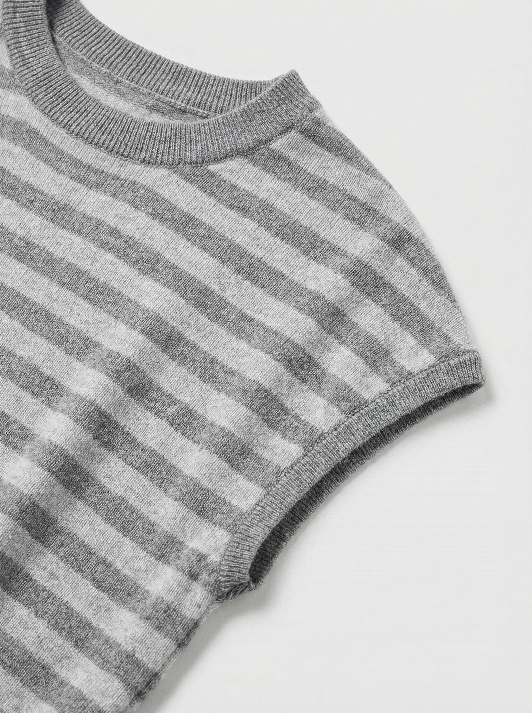 Dolled Office Layered-look Stripe Knit Short Sleeve - Grey