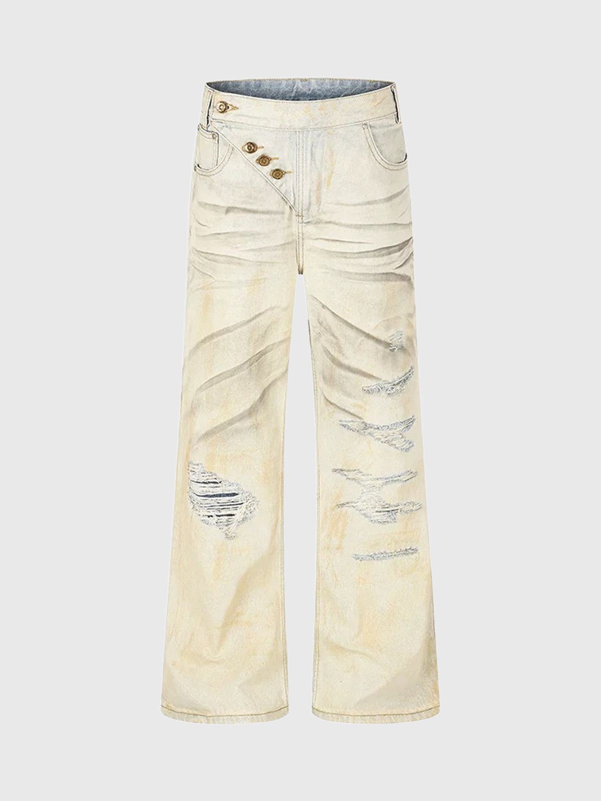 Co-ed Dorm Wide-leg Distressed Pleated Pants - White