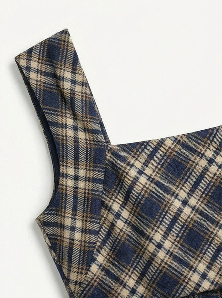 Puzzle Check Waist Dress - Cocoa Brown