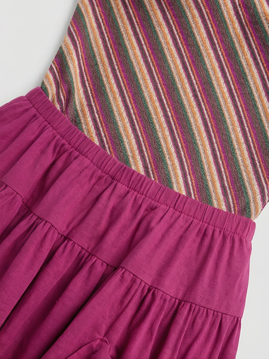 Brick Lane Skimming Stripe Patchwork Maxi Dress - Fuchsia