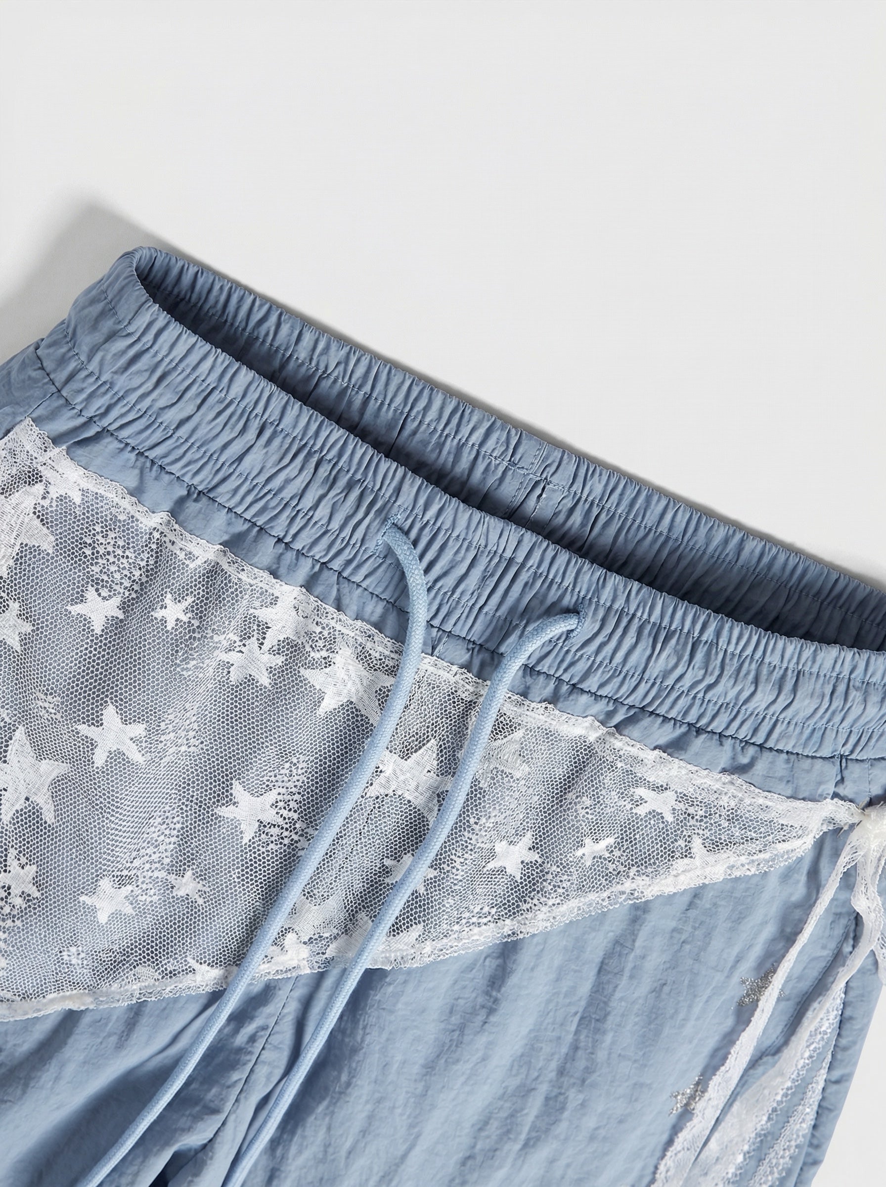 Sky Lace Patch Barrel Pants - Light Blue
