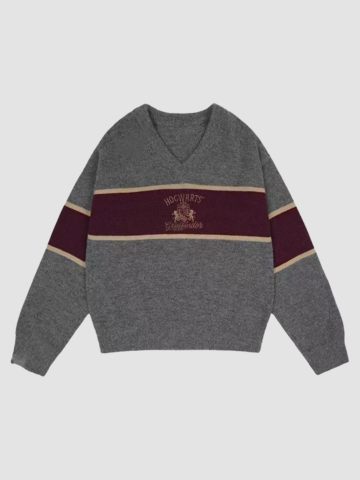 Brick Lane Chest Stripe Graphic Long Sleeve Knit Sweater - Grey