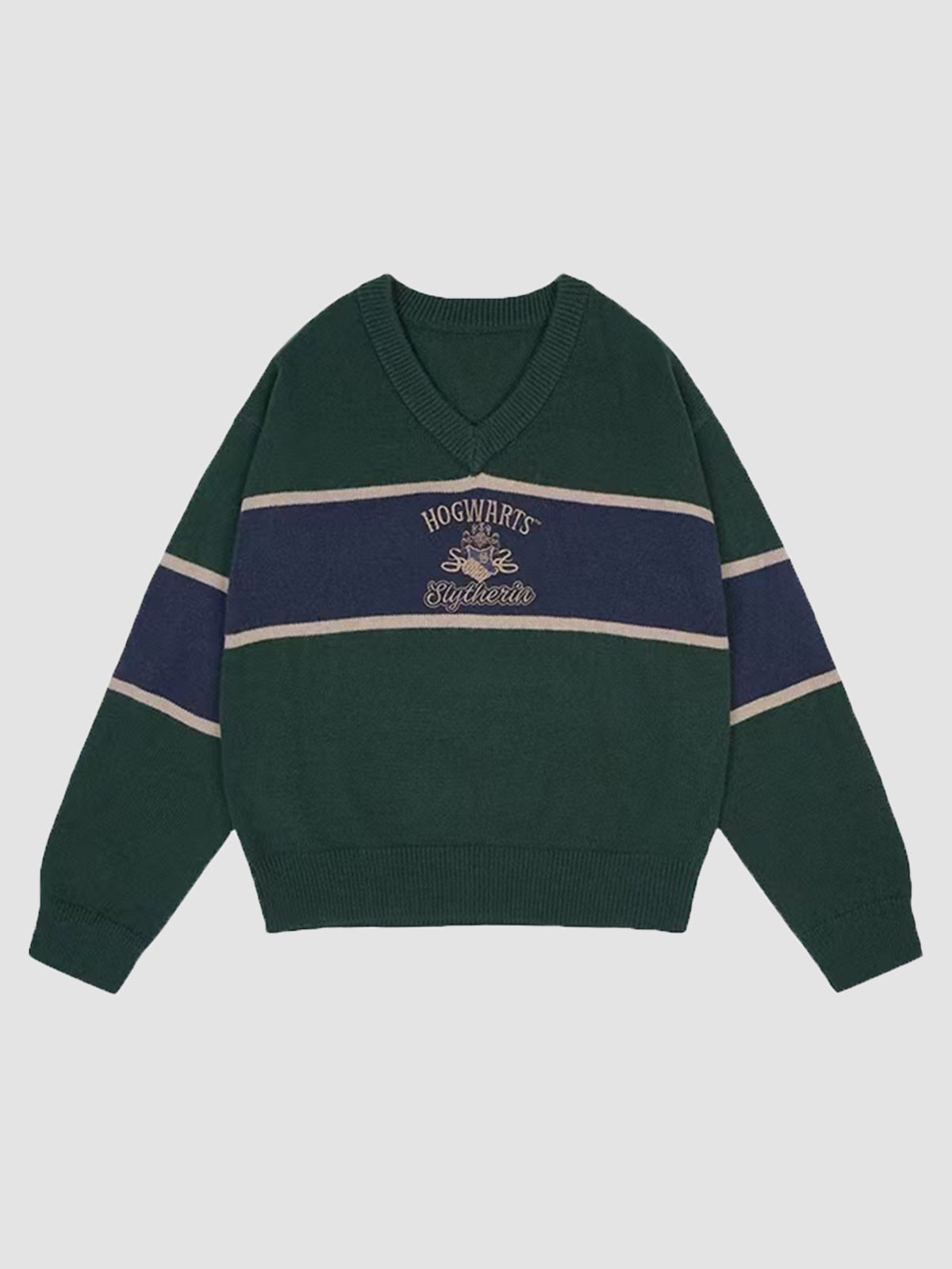 Brick Lane Chest Stripe Graphic Long Sleeve Knit Sweater - Dark Green