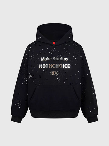 Co-ed Dorm Baggy Distressed Graphic Hoodie - Black