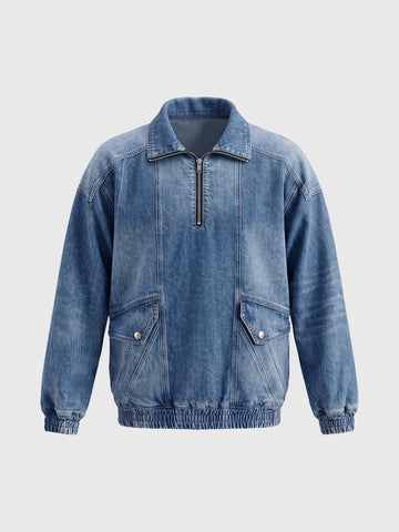 Co-ed Dorm Baggy Washed Denim Shirt - Blue