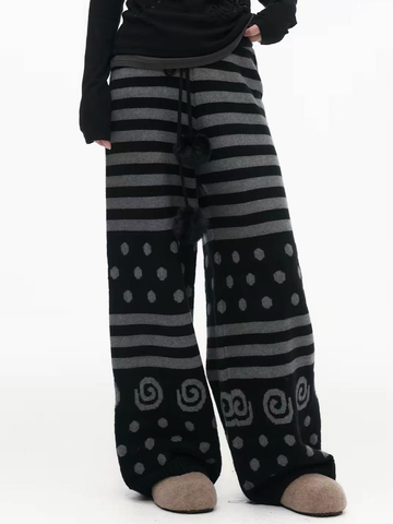 Brick Lane Horizontal Striped Wide-Leg Maxi Pants - Black/White