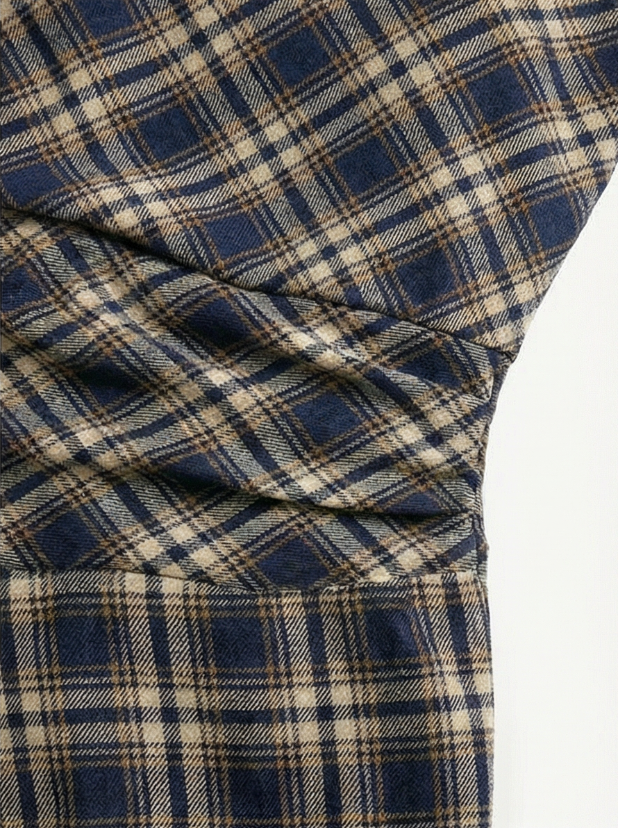Puzzle Check Waist Dress - Cocoa Brown