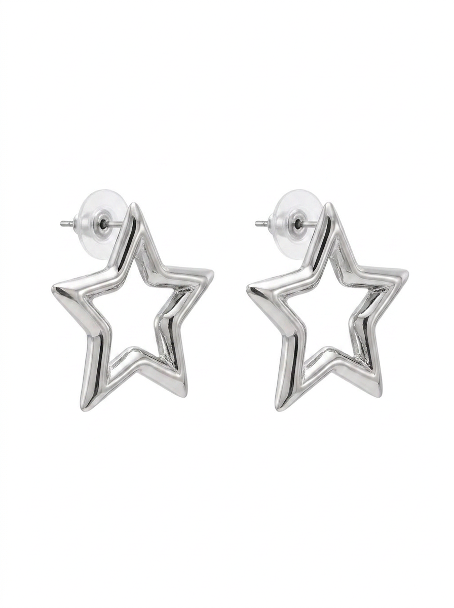 Brick Lane Y2K Cut-out Star Stud Earrings - Silver