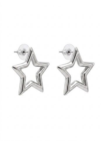 Brick Lane Y2K Cut-out Star Stud Earrings - Silver