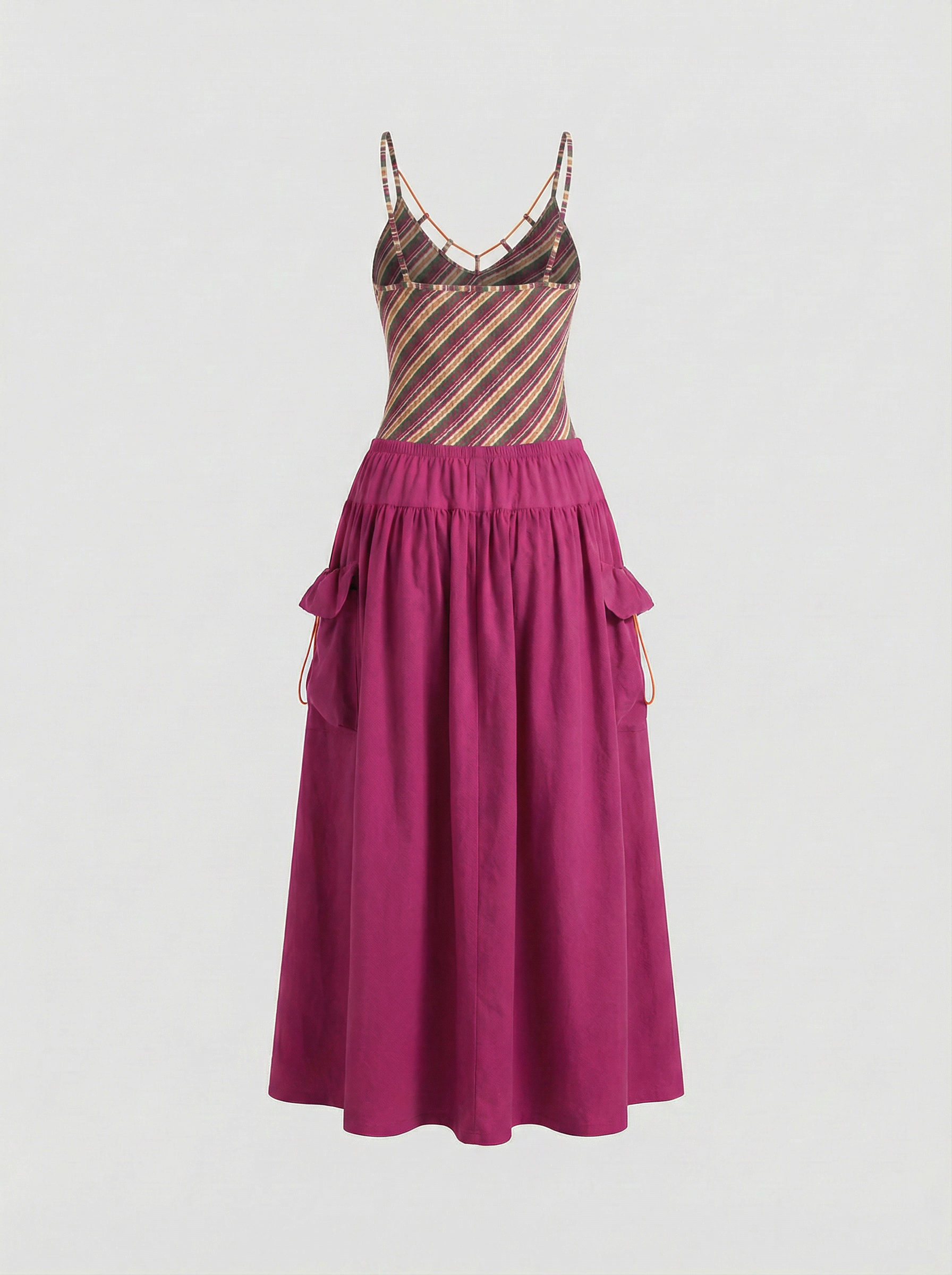 Brick Lane Skimming Stripe Patchwork Maxi Dress - Fuchsia
