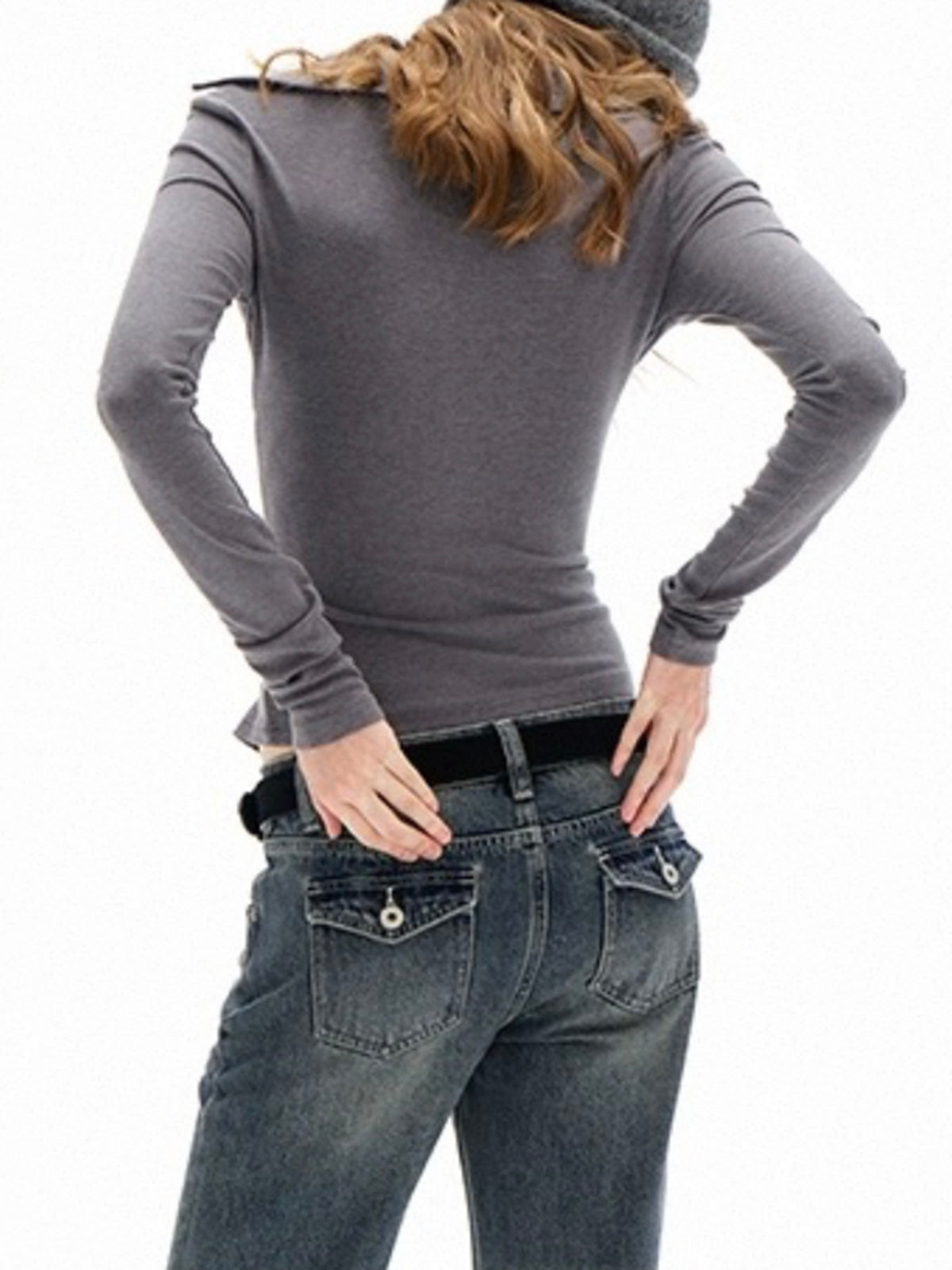 Dolled Office Skimming V-Neck Fitted Top - Grey