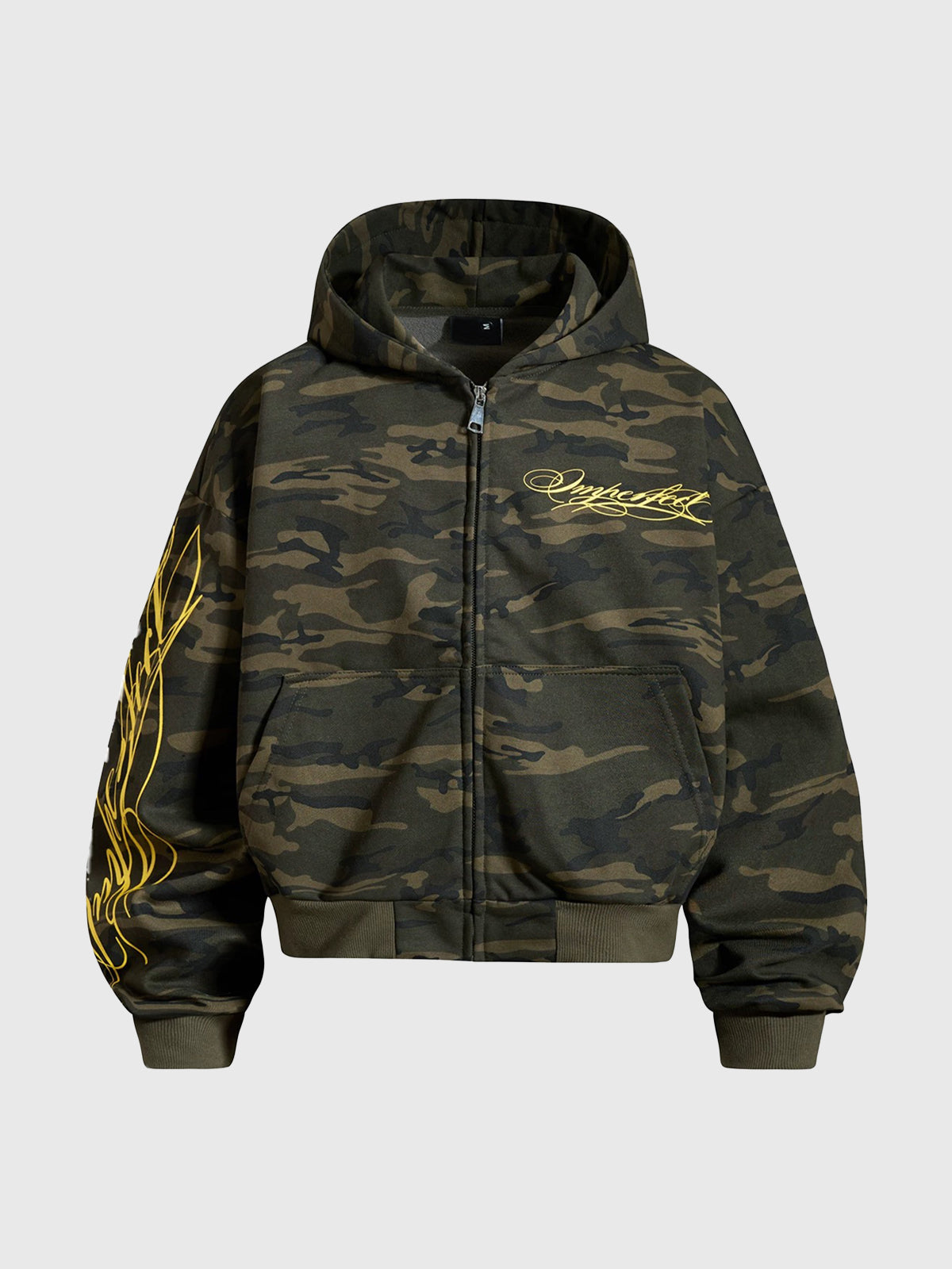 Co-ed Dorm Baggy Camouflage Graphic Zip-up Hoodie - Green