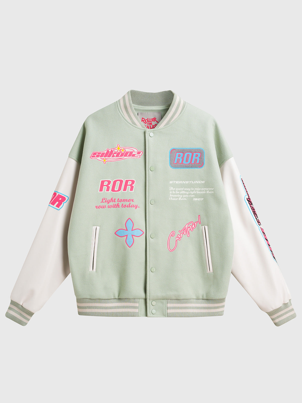 Neon Town Varsity Jacket - Mint Pink