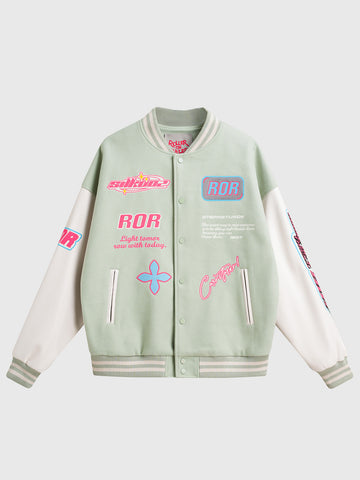 Neon Town Varsity Jacket - Mint Pink