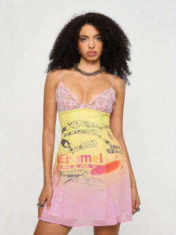 Pastel Riot Lace Dress - Sunset Pink