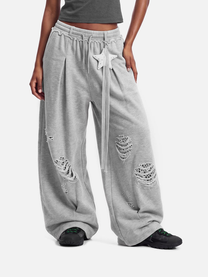 Co-ed Dorm Baggy Pleated Sweatpants Maxi Pants - Grey