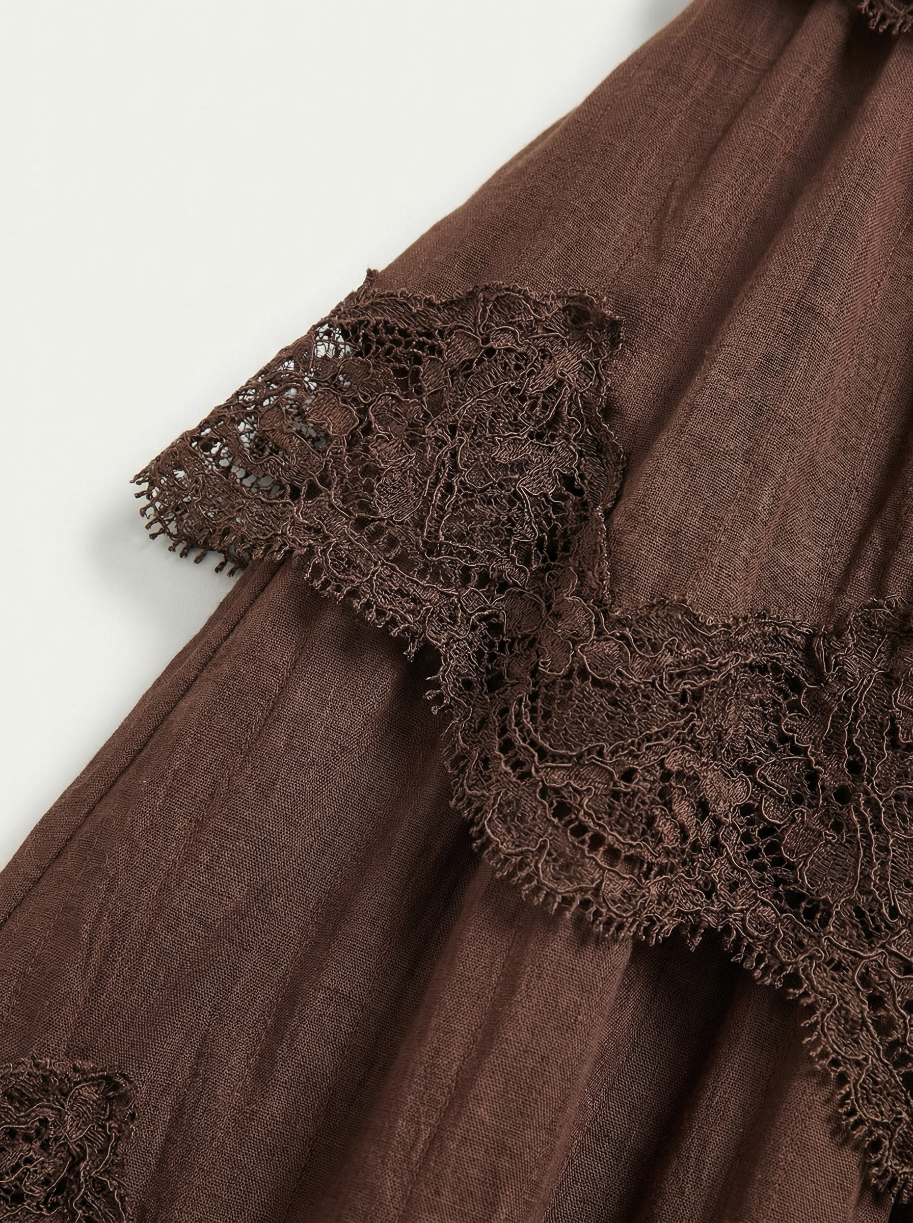 Forest Ruffle Lace Dress - Cedar Brown