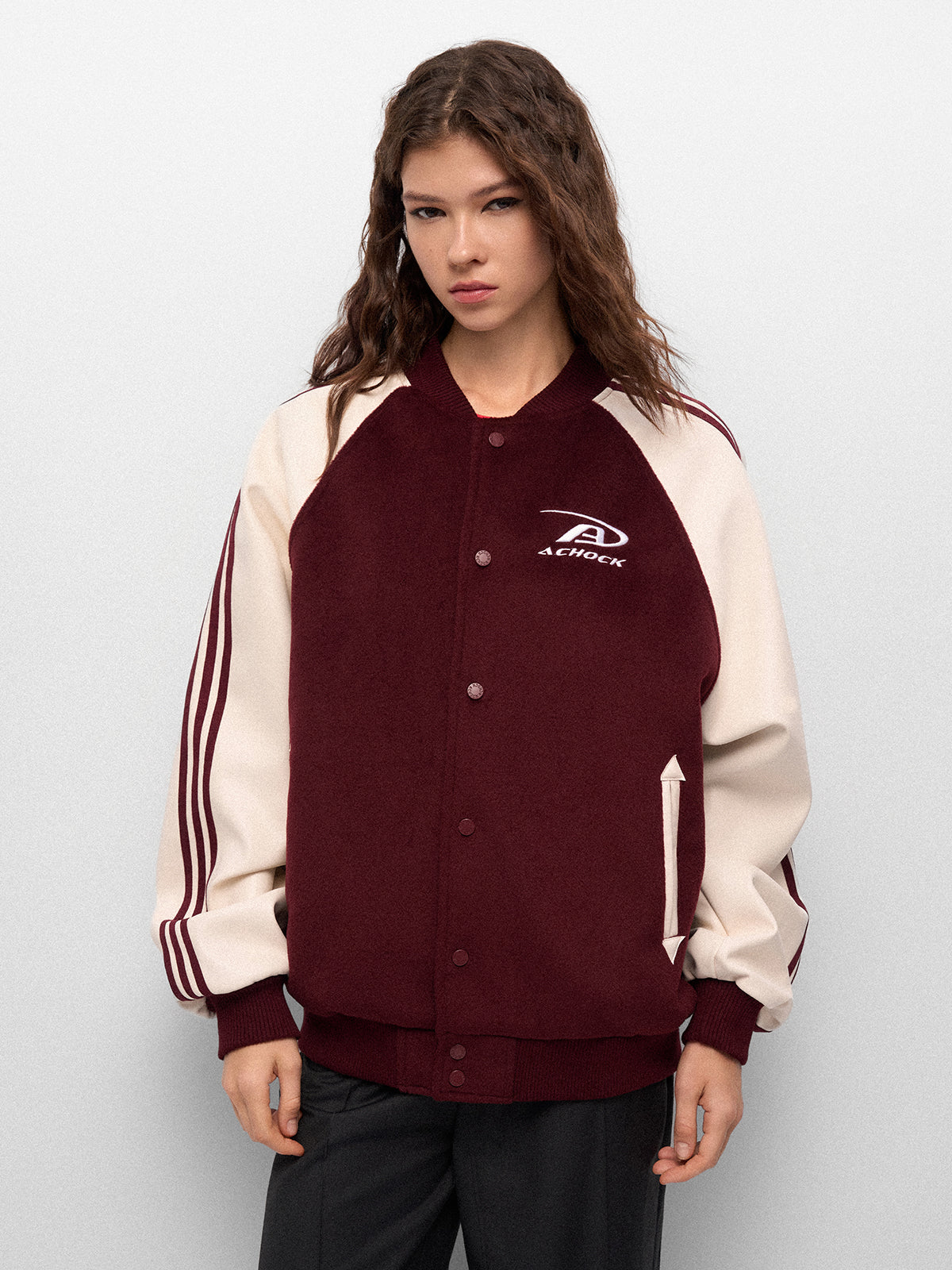 Hallpass Bomber Jacket - Wine Cream