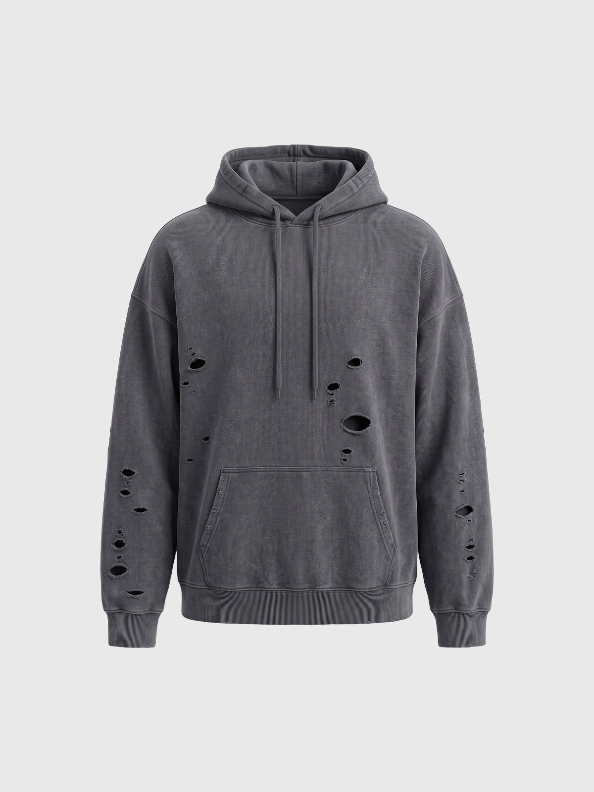 Co-ed Dorm Baggy Distressed Pullover Hoodie - Grey