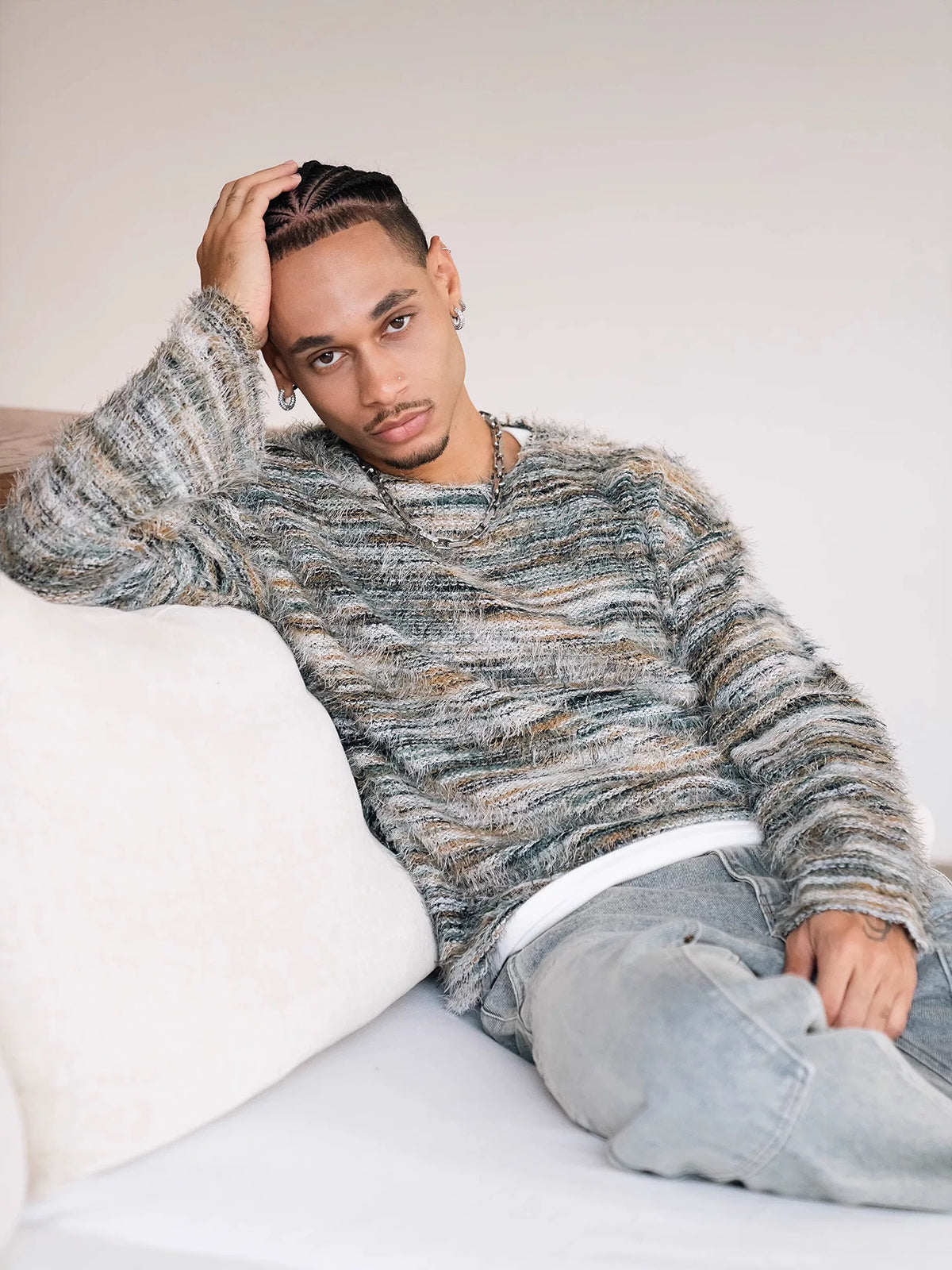 Co-ed Dorm Baggy Space-Dye Knit Sweater - Grey
