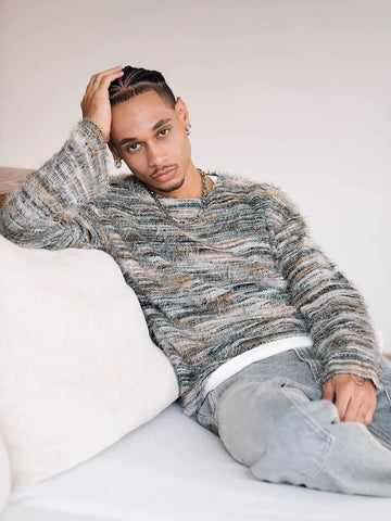 Co-ed Dorm Baggy Space-Dye Knit Sweater - Grey