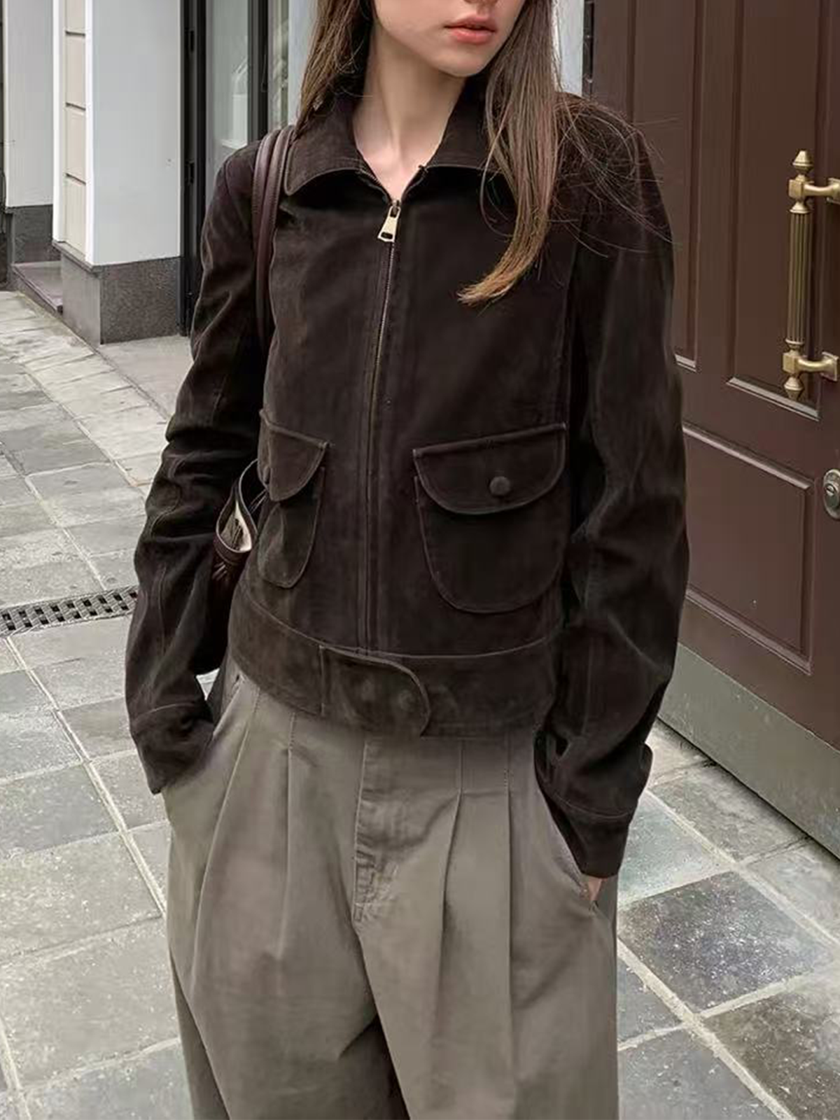 Weekday Outdoor Zip-Up Hooded Utility Windbreaker Jacket - Brown