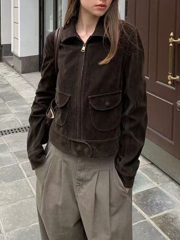 Weekday Outdoor Zip-Up Hooded Utility Windbreaker Jacket - Brown