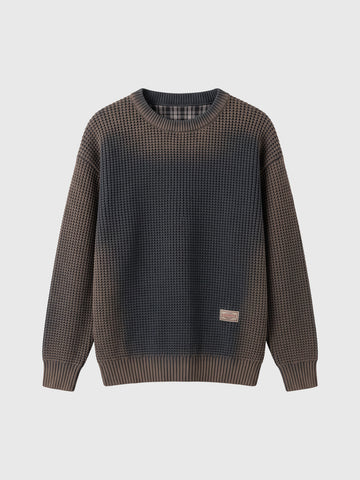 Co-ed Dorm Baggy Tie-Dye Knit Crewneck Sweatshirt - Brown