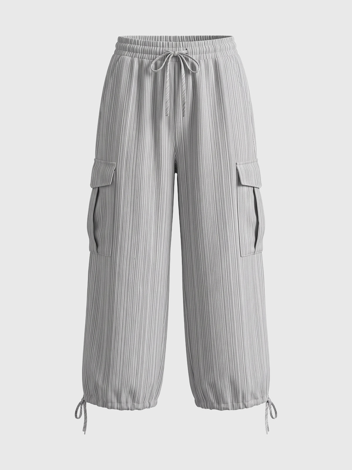 Co-ed Dorm Wide-leg Striped Cargo Pants - Grey