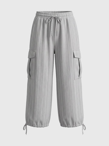 Co-ed Dorm Wide-leg Striped Cargo Pants - Grey