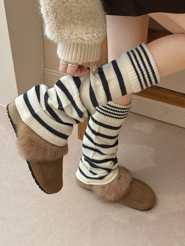 Co-ed Dorm Casual Striped Ribbed Leg Warmers - White