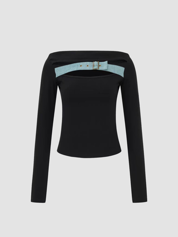 Brick Lane Skimming Contrast Letter Graphic Long Sleeve Knit Sweater - Black