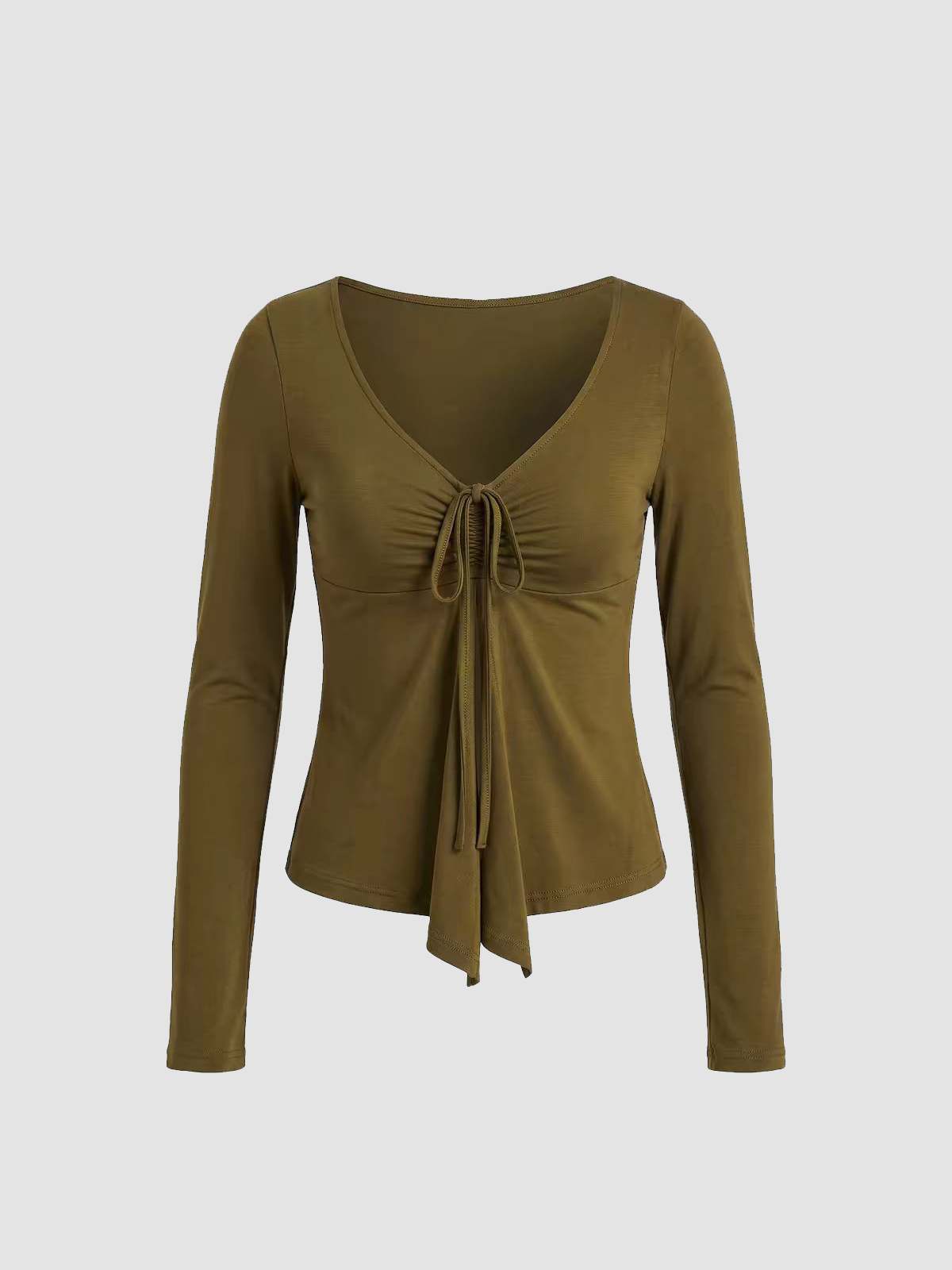 Brick Lane Tie-Front Ribbed Long Sleeve Knit Cardigan - Olive Green