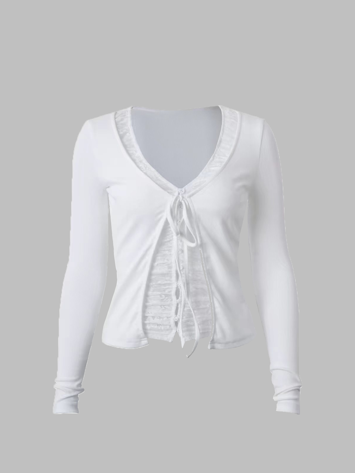 Brick Lane Button-Down Ribbed V-Neck Knit Cardigan - White