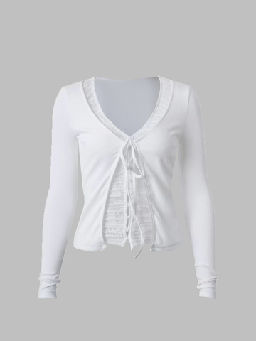 Brick Lane Button-Down Ribbed V-Neck Knit Cardigan - White