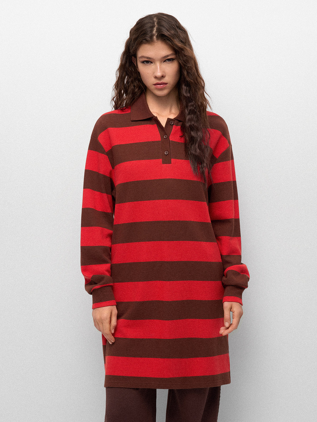 Canteen Stripe Polo Dress – Rust Cocoa