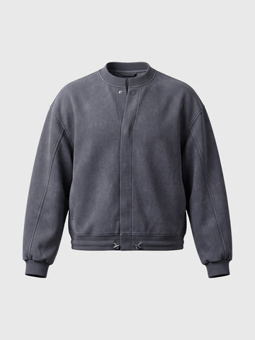 Co-ed Dorm Baggy Washed Zip-up Jacket - Grey