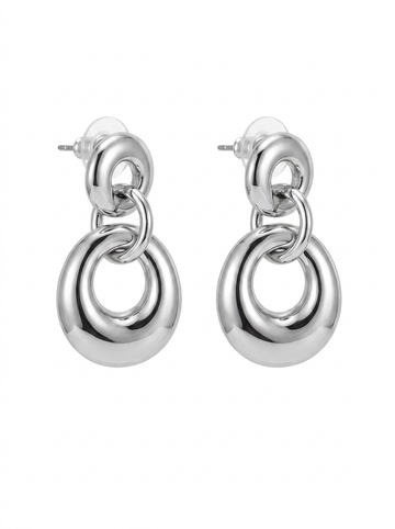 Brick Lane Punk Double Layer Circle Drop Earrings - Silver