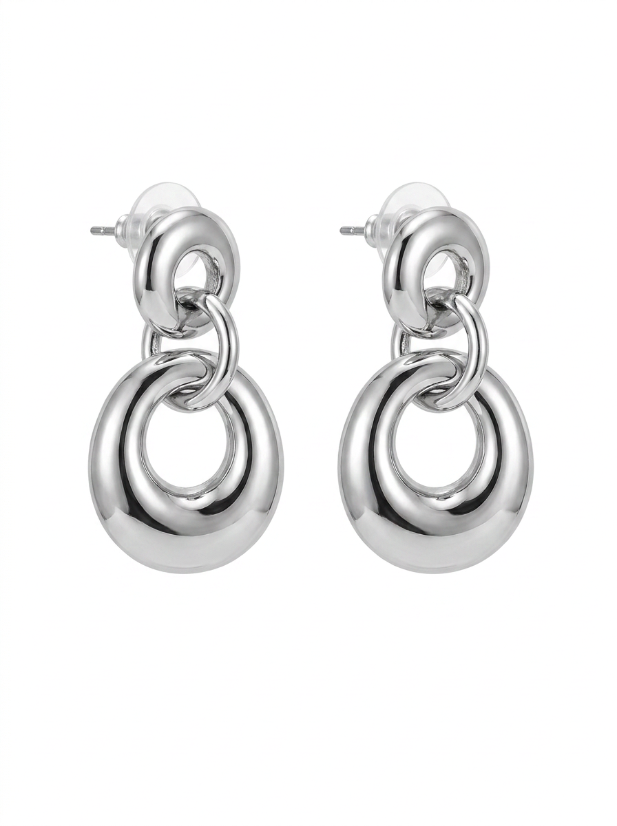 Brick Lane Punk Double Layer Circle Drop Earrings - Silver