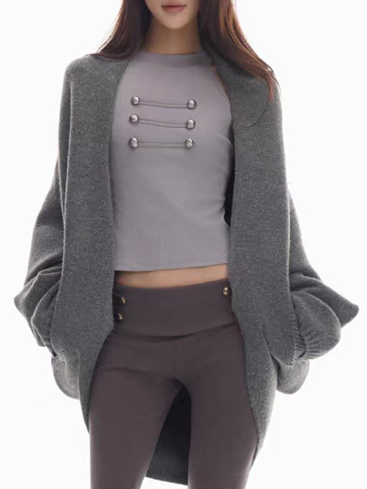 Brick Lane Skimming Ribbed Long Sleeve Sweatshirt Dress - Grey