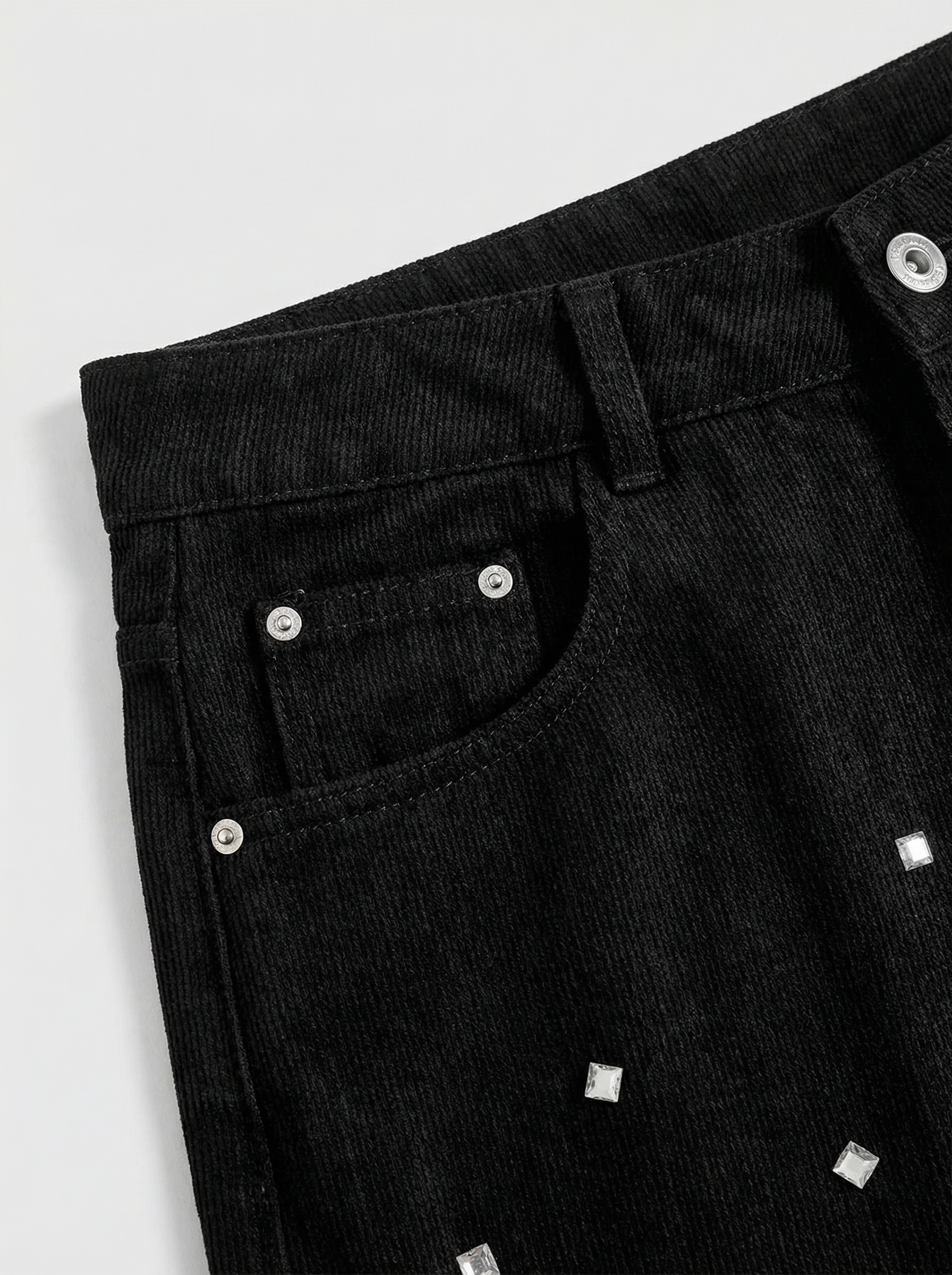 Brick Lane Straight Rhinestone Studded Casual Pants - Black