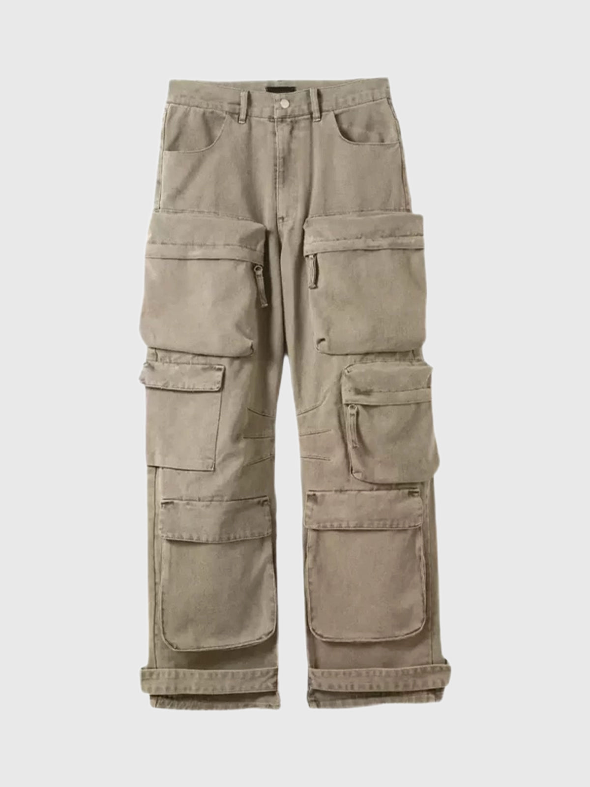 Co-ed Dorm Wide-leg Multi-Pocket Cargo Pants - Beige
