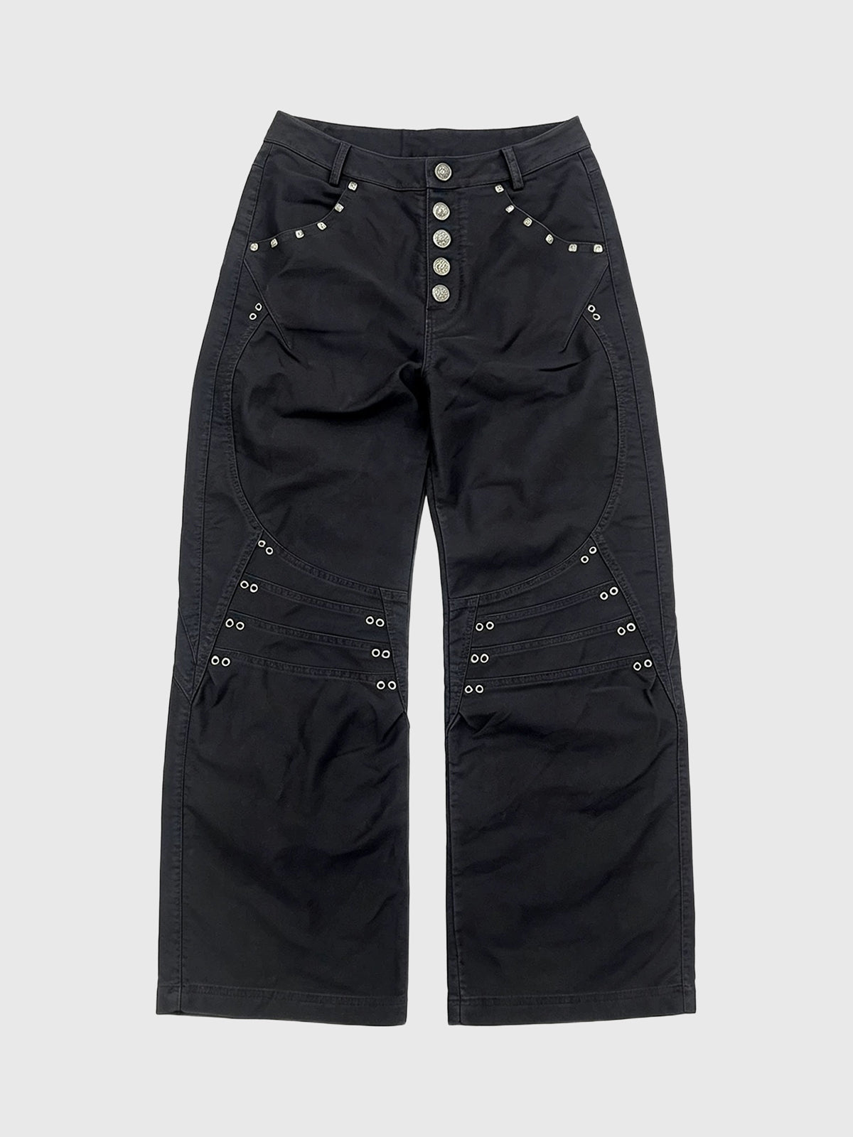 Co-ed Dorm Wide-leg Studded Pants - Black