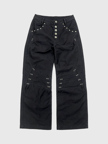 Co-ed Dorm Wide-leg Studded Pants - Black