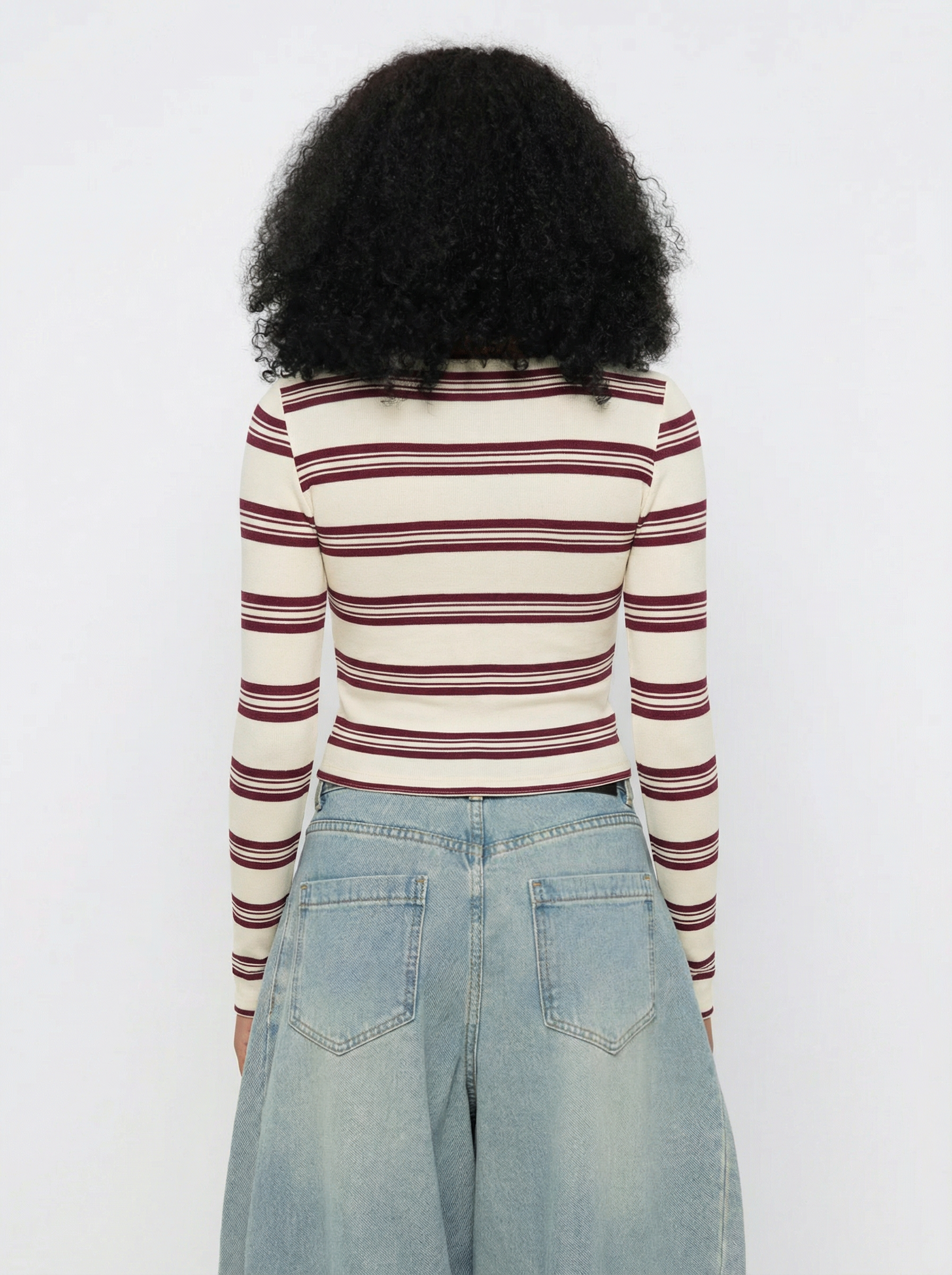 Line Break Cutout Sleeve Top - Red Stripe