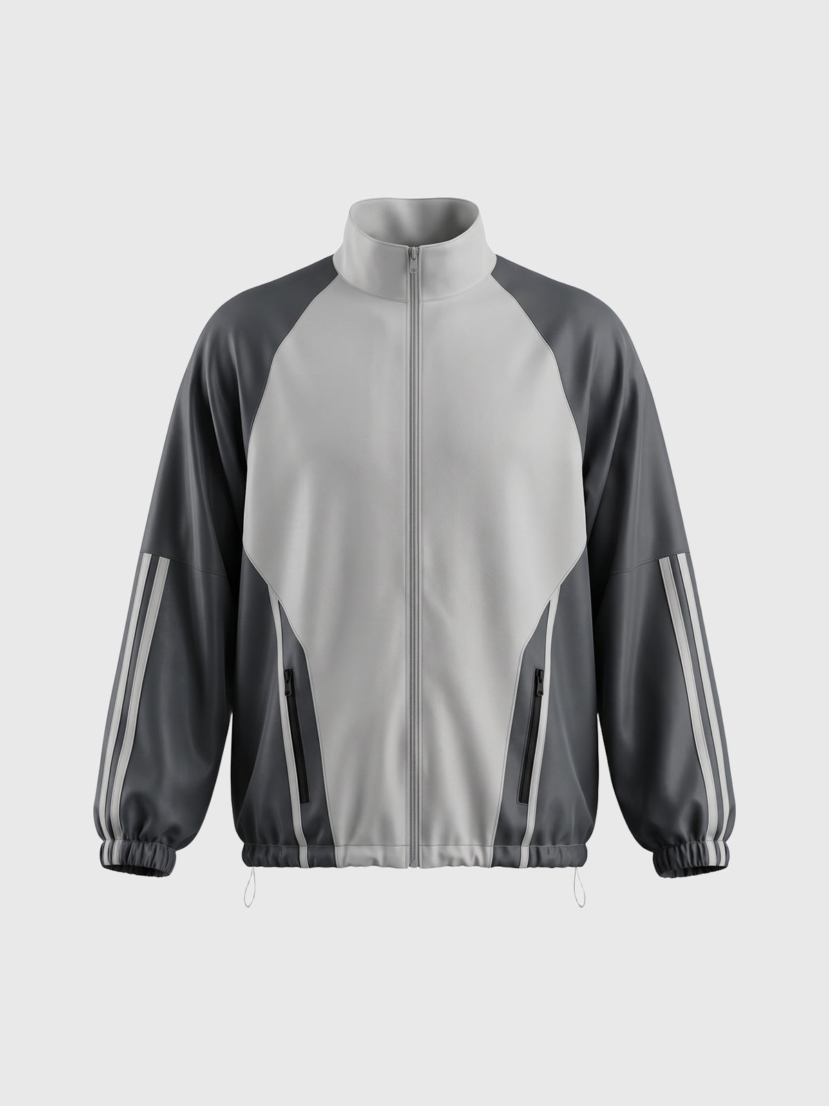Co-ed Dorm Baggy Contrast Color Track Jacket - Grey